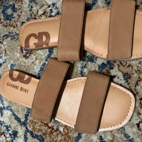 GIANNI BINI LEATHER BROWN FLAT SANDALS SIZE 10M - Picture 3 of 4